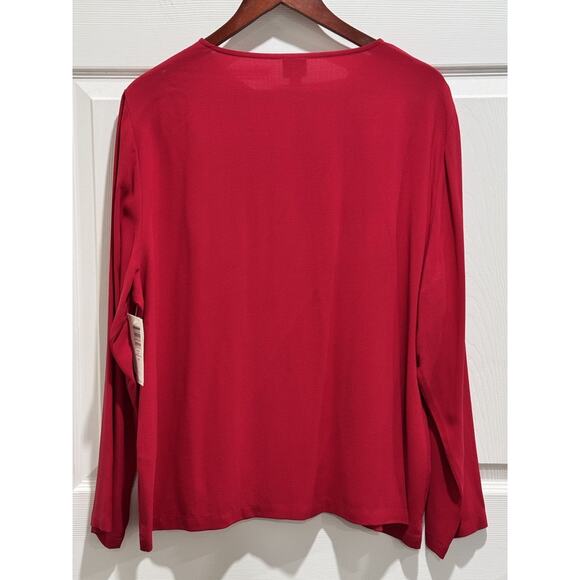 Eileen Fisher 100% Silk Georgette Crepe Red Long Sleeve Top Size Large NEW - Picture 6 of 7